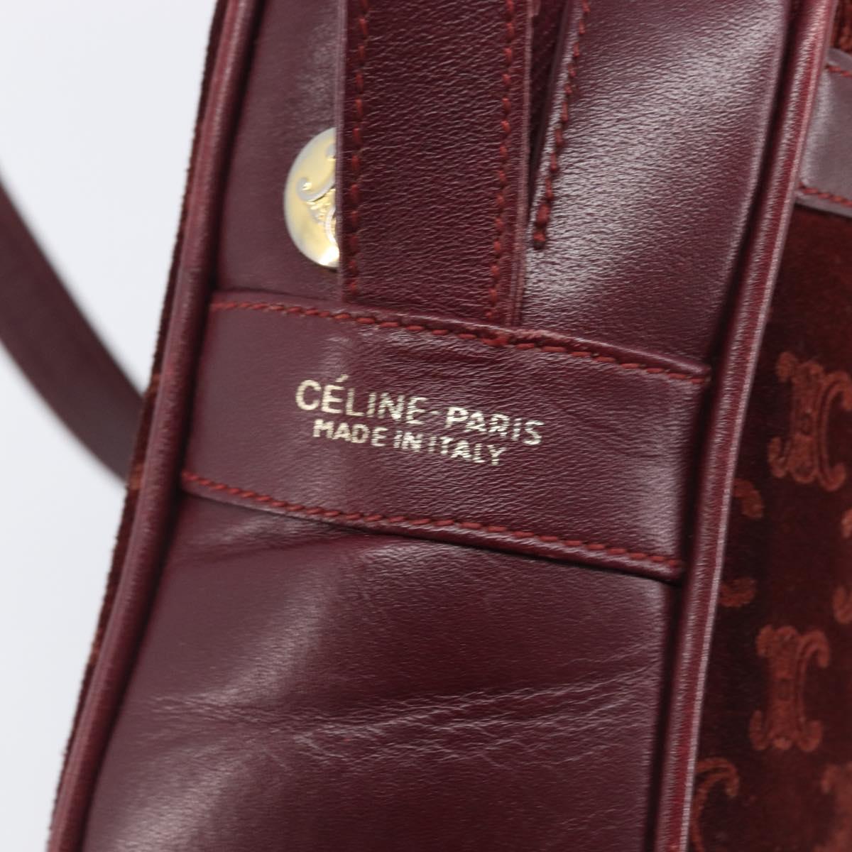CELINE Macadam Canvas Shoulder Bag Suede Bordeaux Gold Auth 206502