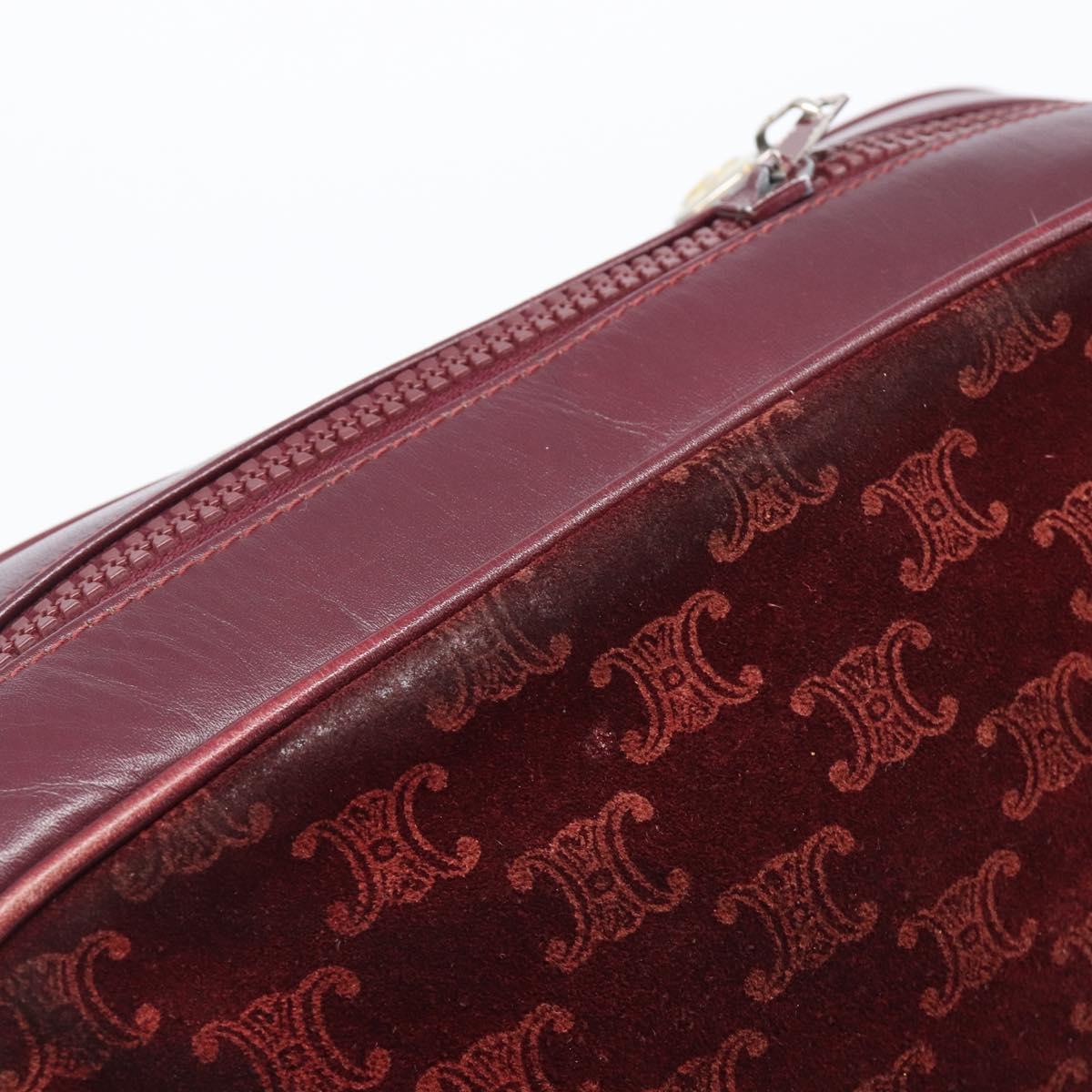 CELINE Macadam Canvas Shoulder Bag Suede Bordeaux Gold Auth 206502