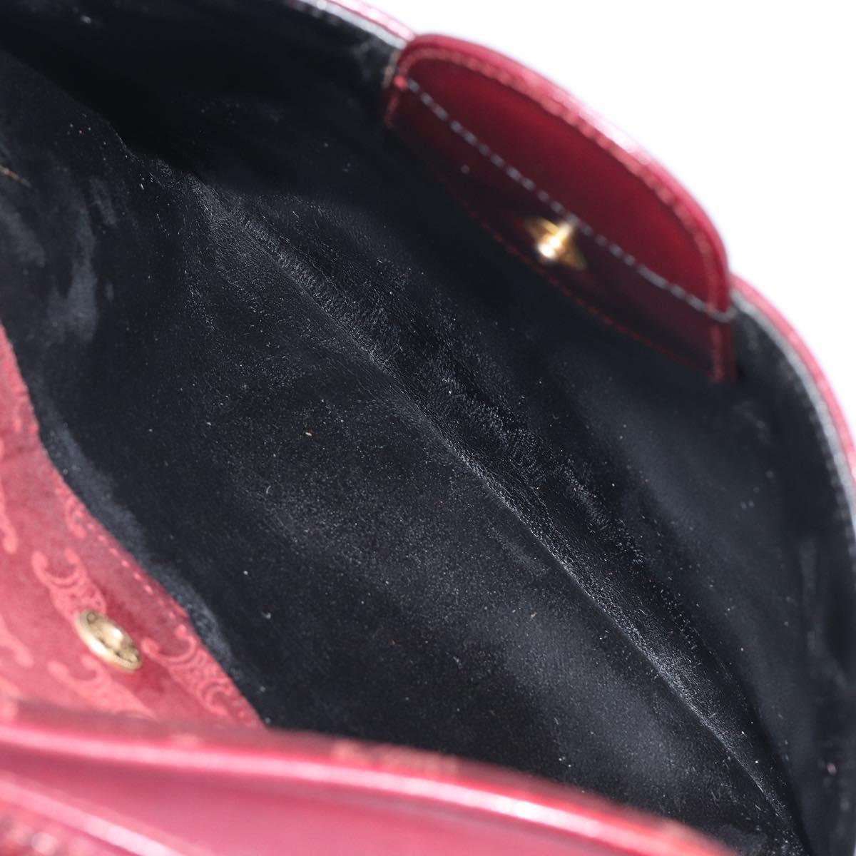 CELINE Macadam Canvas Shoulder Bag Suede Bordeaux Gold Auth 206502