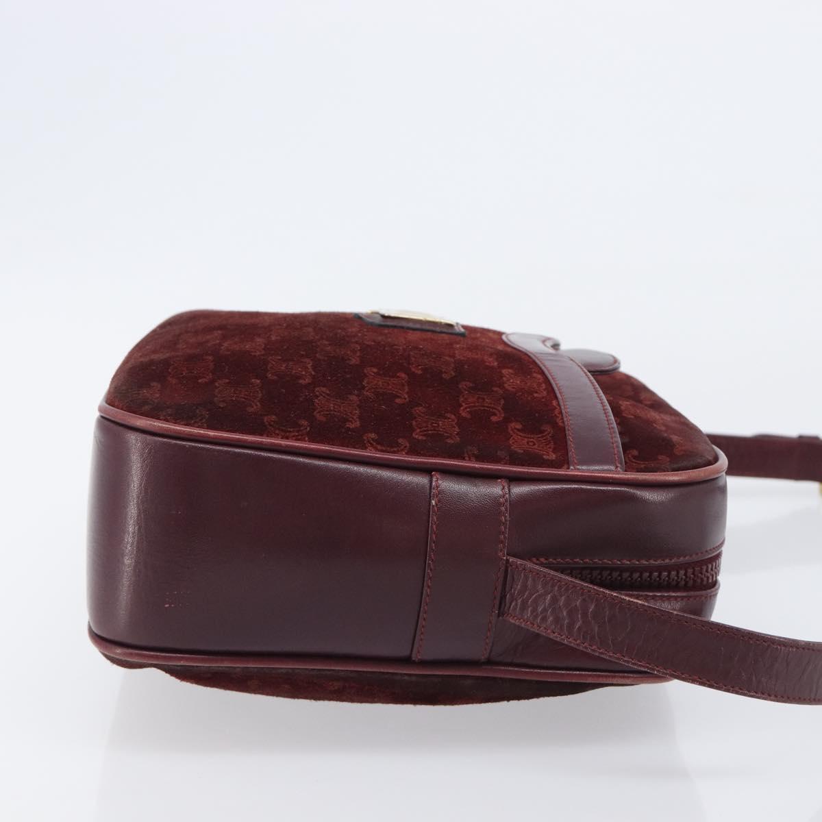 CELINE Macadam Canvas Shoulder Bag Suede Bordeaux Gold Auth 206502
