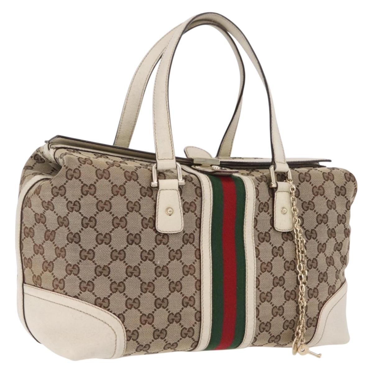 GUCCI GG Canvas Web Sherry Line Tote Bag Beige Gold 150335 Auth 206504