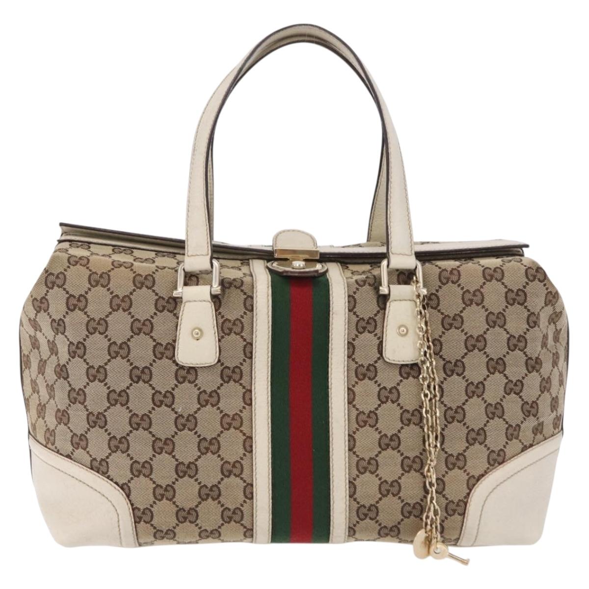 GUCCI GG Canvas Web Sherry Line Tote Bag Beige Gold 150335 Auth 206504