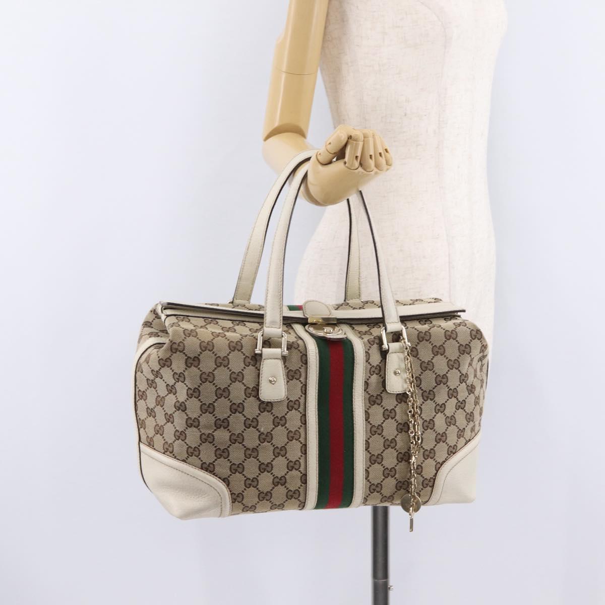 GUCCI GG Canvas Web Sherry Line Tote Bag Beige Gold 150335 Auth 206504
