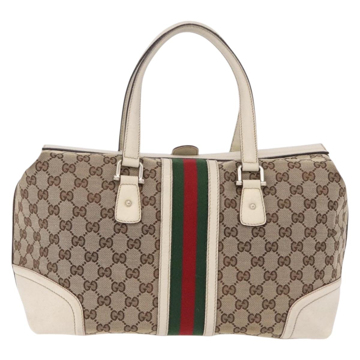 GUCCI GG Canvas Web Sherry Line Tote Bag Beige Gold 150335 Auth 206504