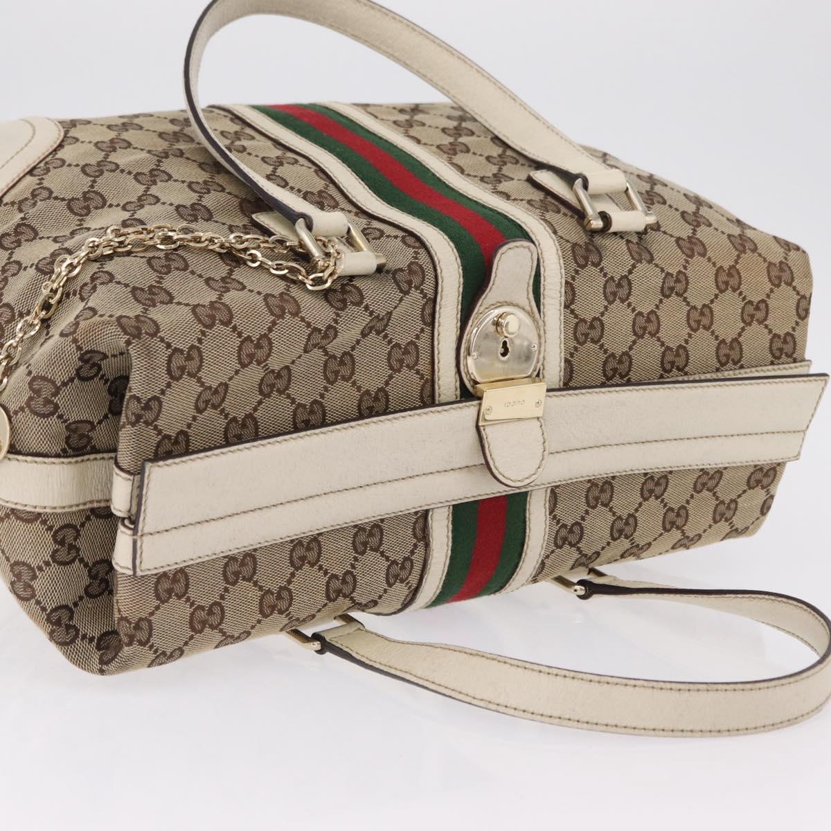 GUCCI GG Canvas Web Sherry Line Tote Bag Beige Gold 150335 Auth 206504