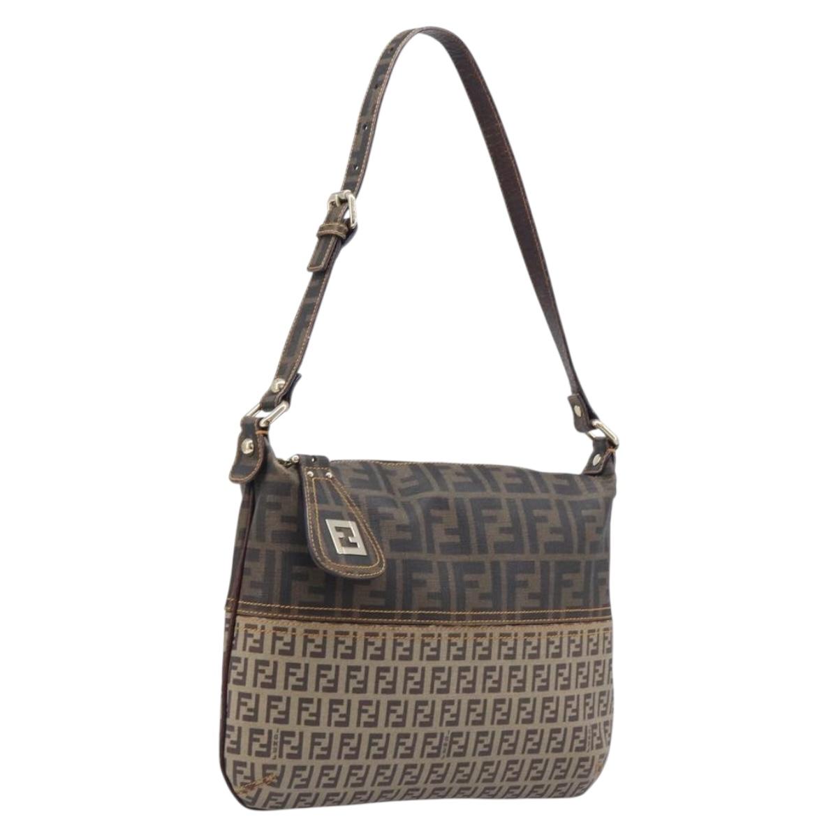 FENDI Zucca Canvas Mamma Baguette Shoulder Bag Brown Black 8BT118 Auth 206505A