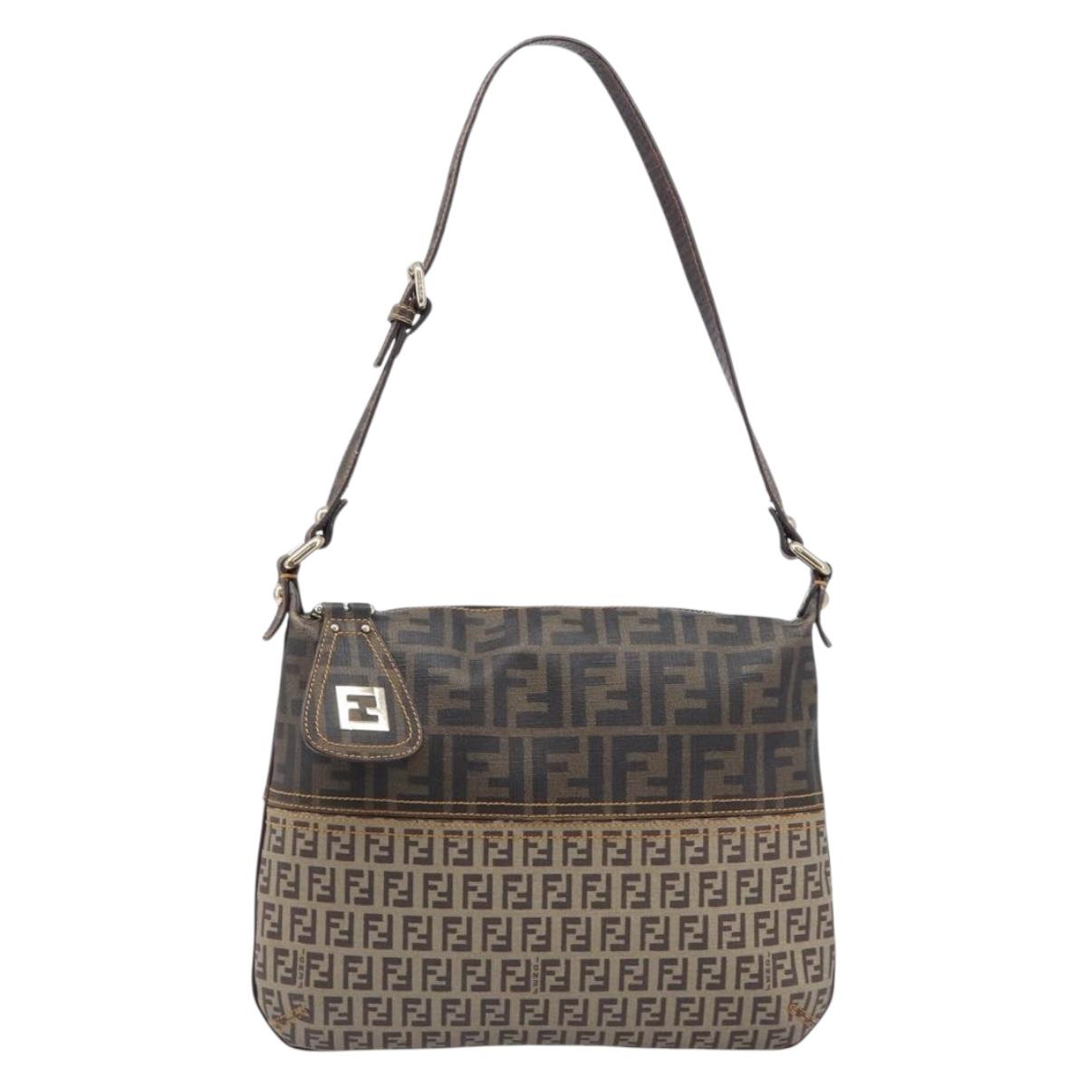 FENDI Zucca Canvas Mamma Baguette Shoulder Bag Brown Black 8BT118 Auth 206505A