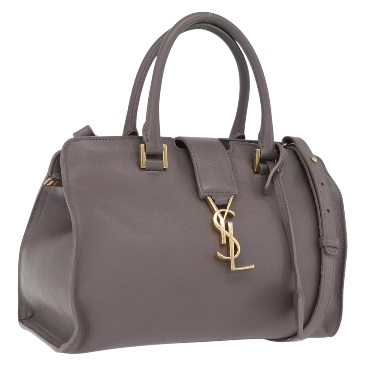 Saint Laurent Baby Cabas Hand Bag Leather 2way Gray Gold Auth 206506A