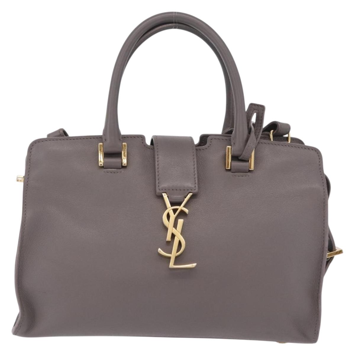 Saint Laurent Baby Cabas Hand Bag Leather 2way Gray Gold Auth 206506A