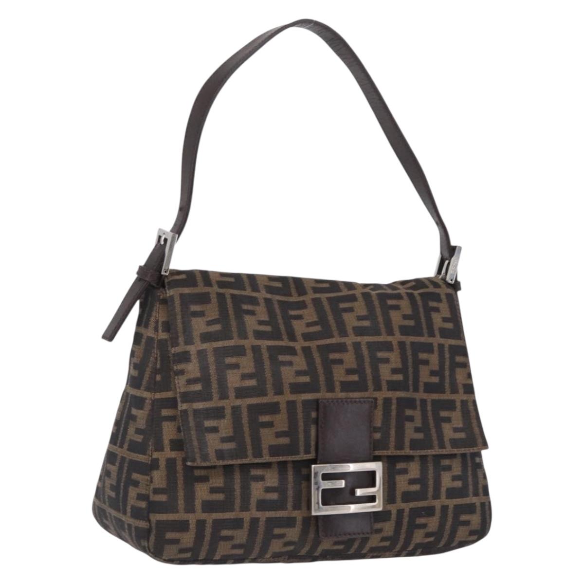 FENDI Zucca Canvas Mamma Baguette Shoulder Bag Brown Black Auth 206512A