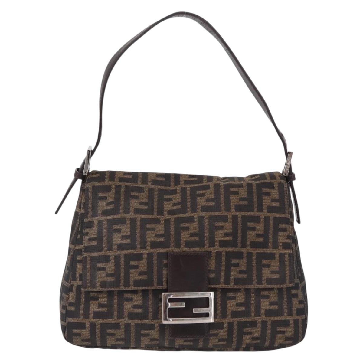 FENDI Zucca Canvas Mamma Baguette Shoulder Bag Brown Black Auth 206512A