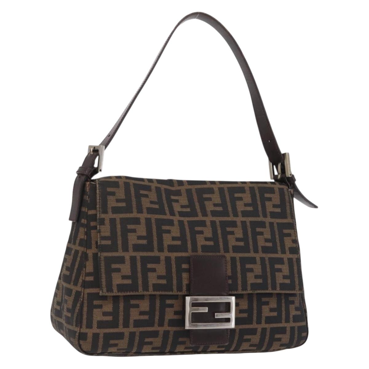 FENDI Zucca Canvas Mamma Baguette Shoulder Bag Brown Black Auth 206517M