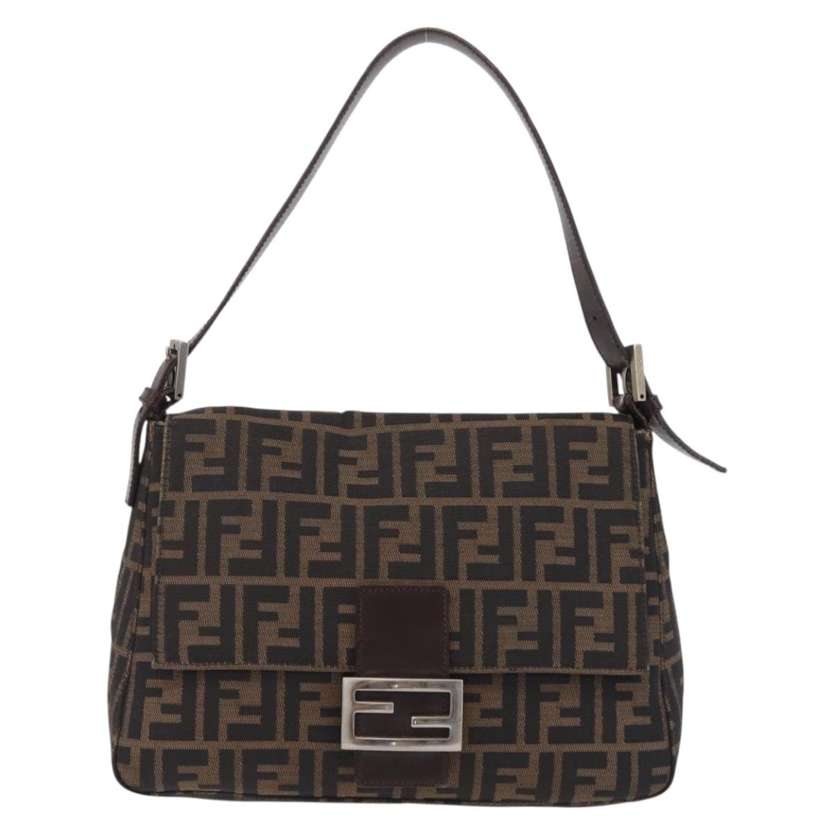 FENDI Zucca Canvas Mamma Baguette Shoulder Bag Brown Black Auth 206517M