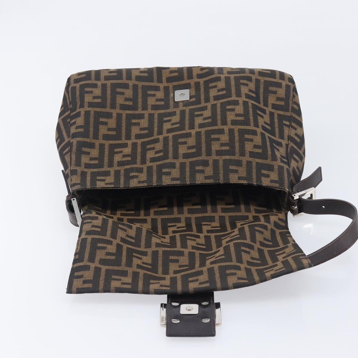 FENDI Zucca Canvas Mamma Baguette Shoulder Bag Brown Black Auth 206518V