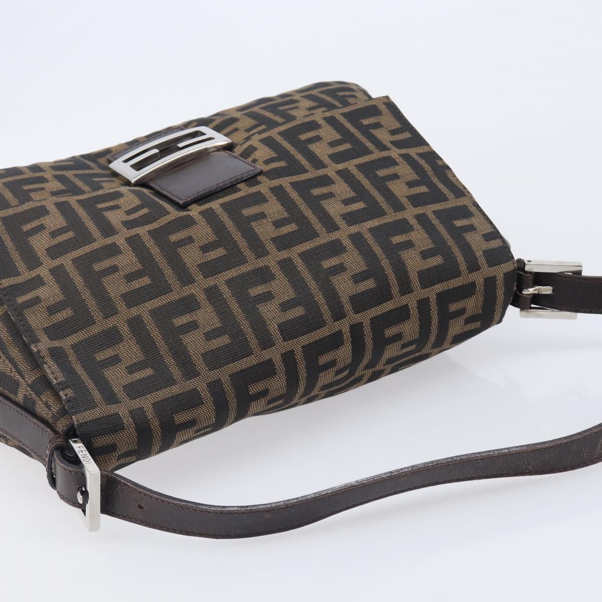 FENDI Zucca Canvas Mamma Baguette Shoulder Bag Brown Black Auth 206518V