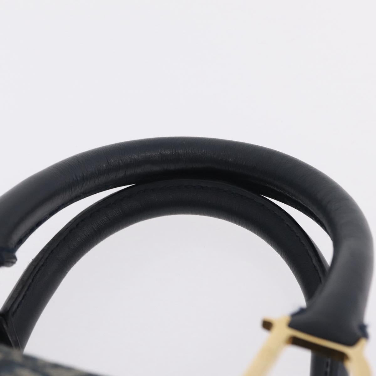 Christian Dior Trotter Canvas Hand Bag Navy Gold Auth 206522A