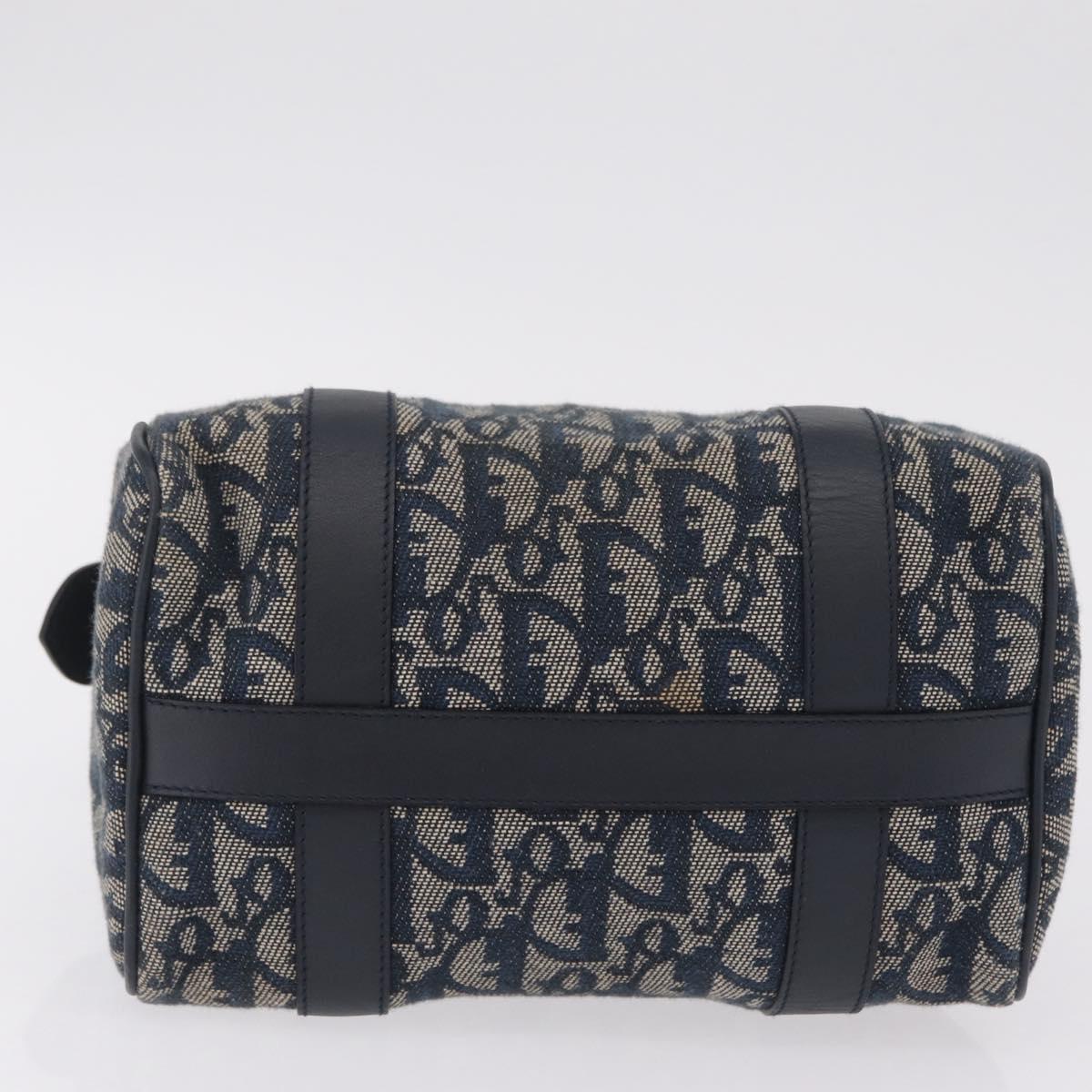 Christian Dior Trotter Canvas Hand Bag Navy Gold Auth 206522A