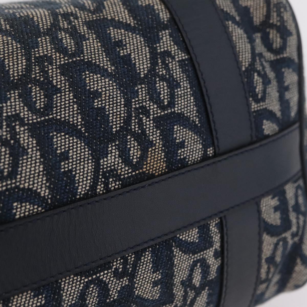 Christian Dior Trotter Canvas Hand Bag Navy Gold Auth 206522A