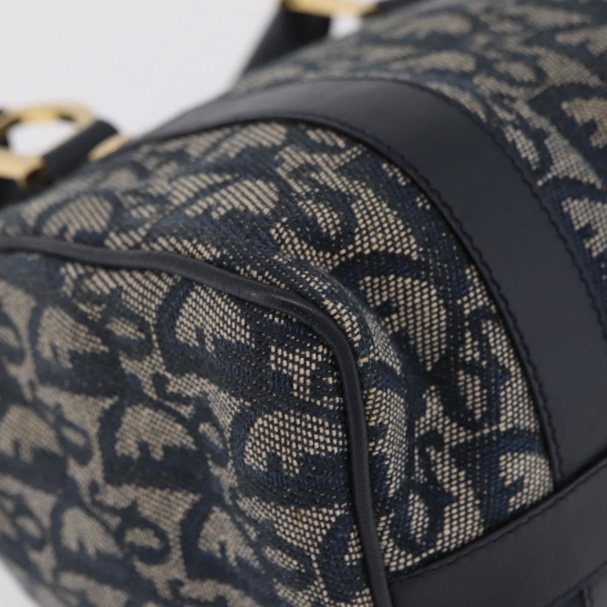 Christian Dior Trotter Canvas Hand Bag Navy Gold Auth 206522A