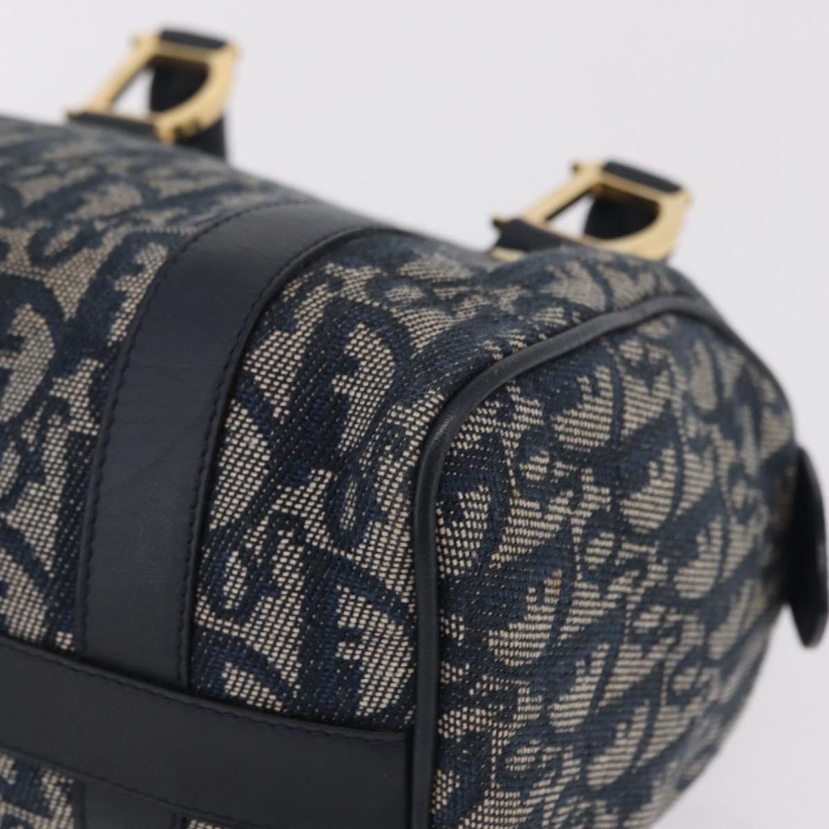 Christian Dior Trotter Canvas Hand Bag Navy Gold Auth 206522A