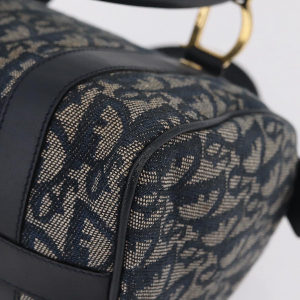 Christian Dior Trotter Canvas Hand Bag Navy Gold Auth 206522A