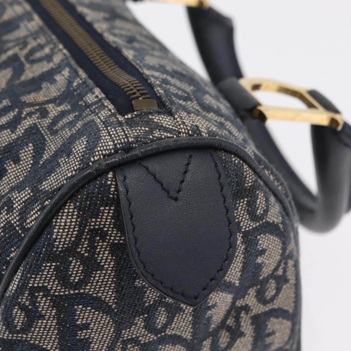 Christian Dior Trotter Canvas Hand Bag Navy Gold Auth 206522A