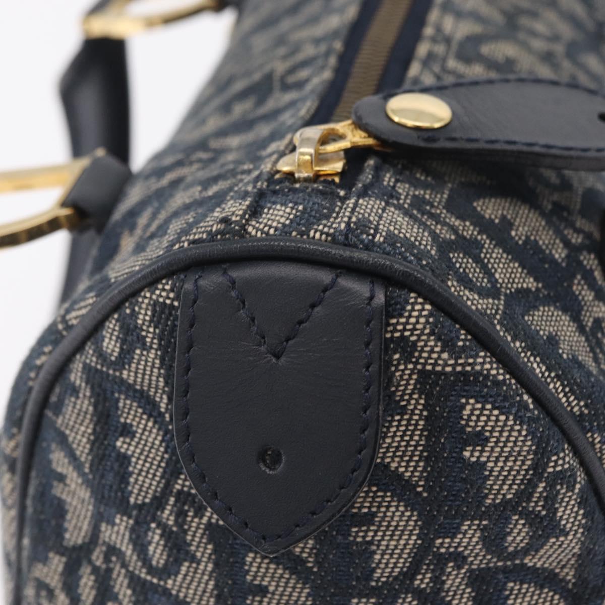 Christian Dior Trotter Canvas Hand Bag Navy Gold Auth 206522A