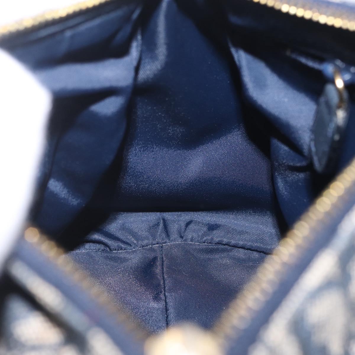 Christian Dior Trotter Canvas Hand Bag Navy Gold Auth 206522A