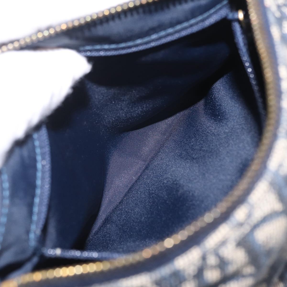 Christian Dior Trotter Canvas Hand Bag Navy Gold Auth 206522A