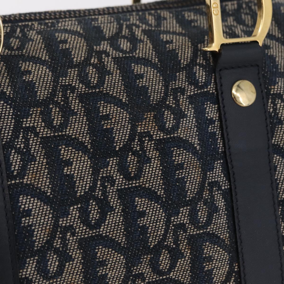 Christian Dior Trotter Canvas Hand Bag Navy Gold Auth 206522A