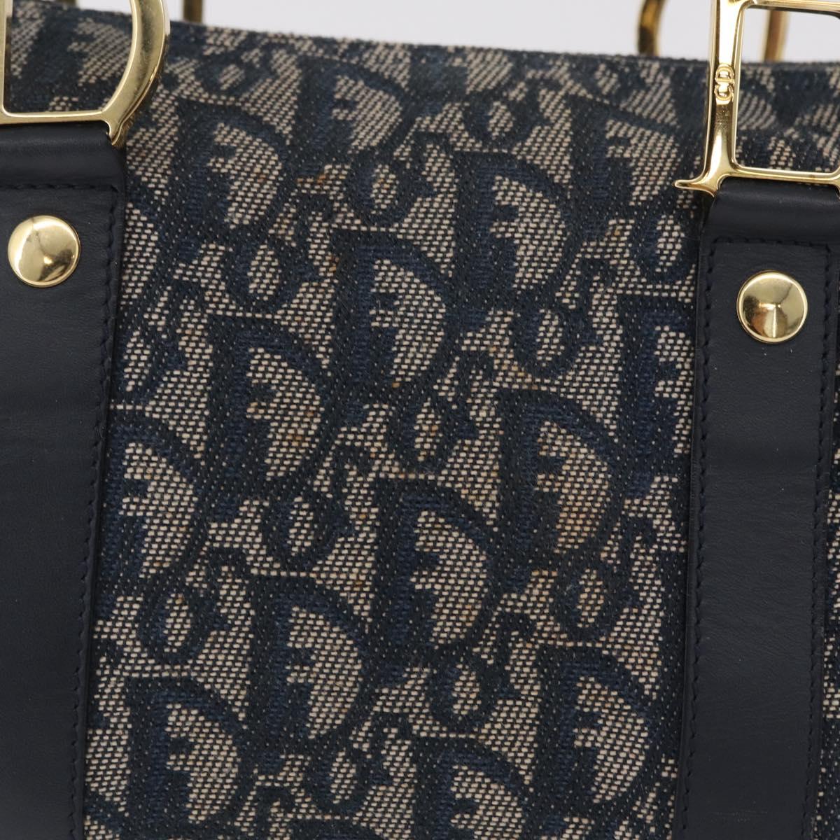 Christian Dior Trotter Canvas Hand Bag Navy Gold Auth 206522A