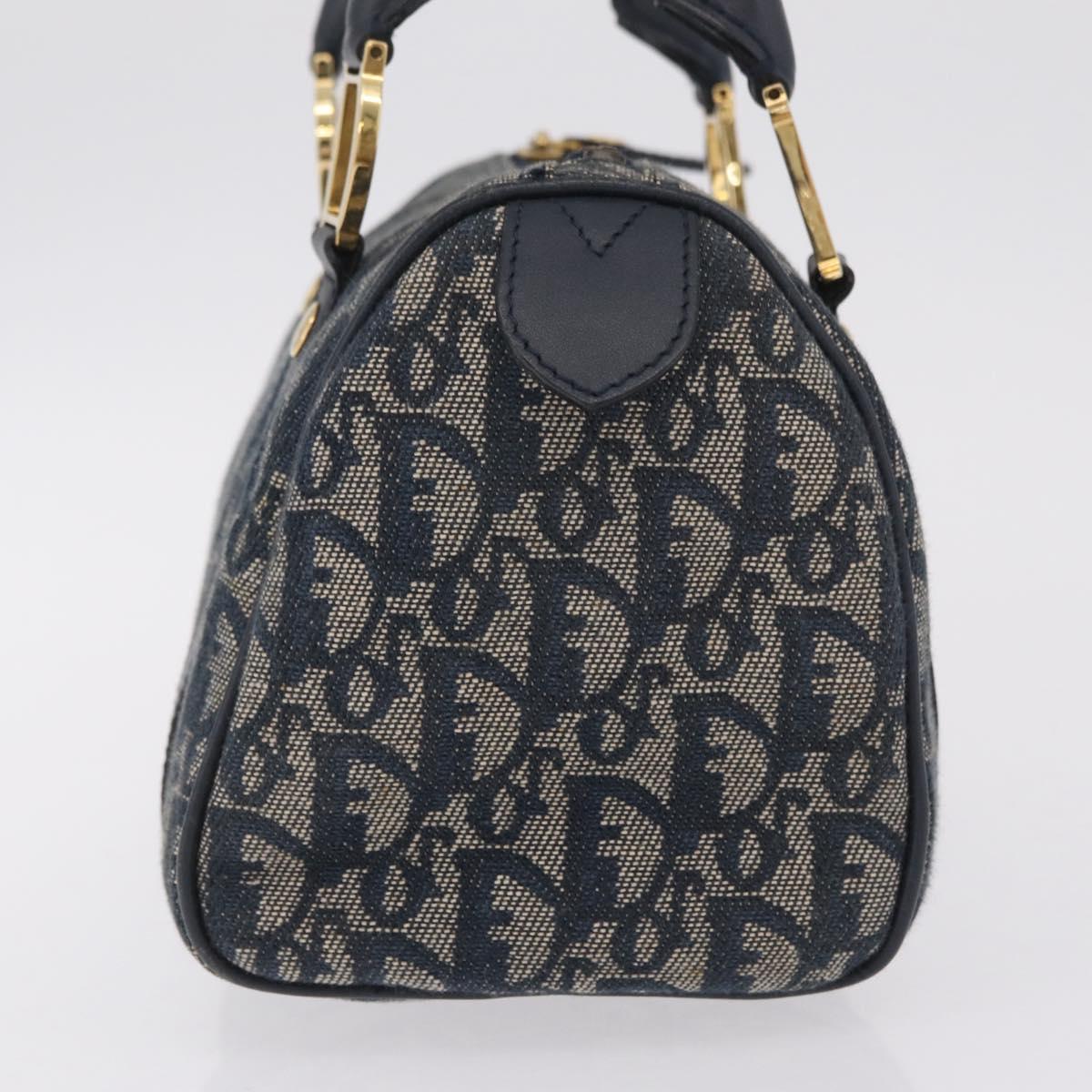 Christian Dior Trotter Canvas Hand Bag Navy Gold Auth 206522A