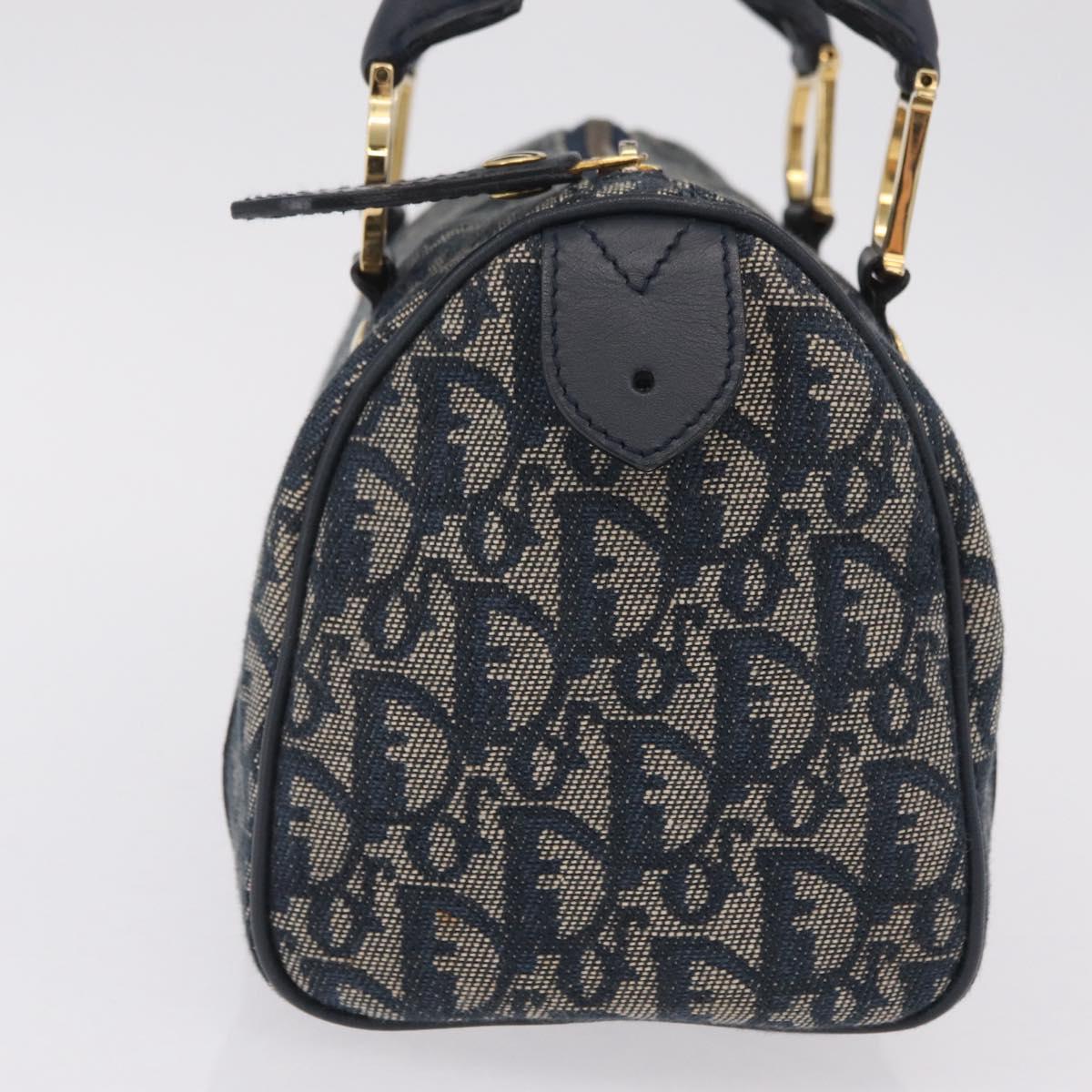 Christian Dior Trotter Canvas Hand Bag Navy Gold Auth 206522A