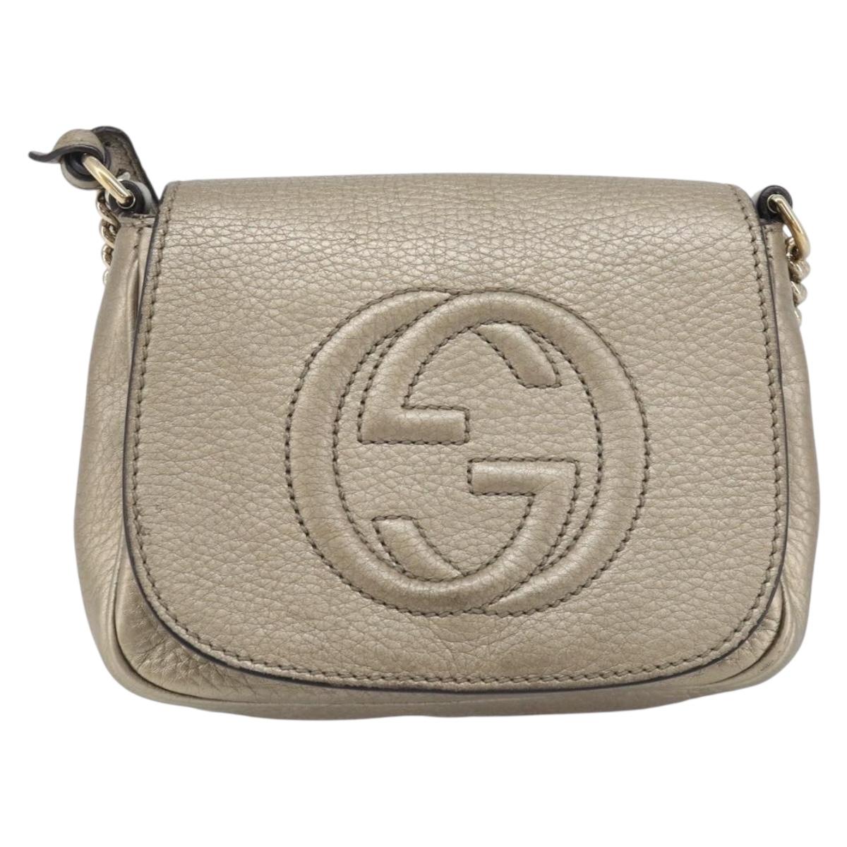 GUCCI Soho Chain Shoulder Bag Leather Gold 323190 Auth 206523A