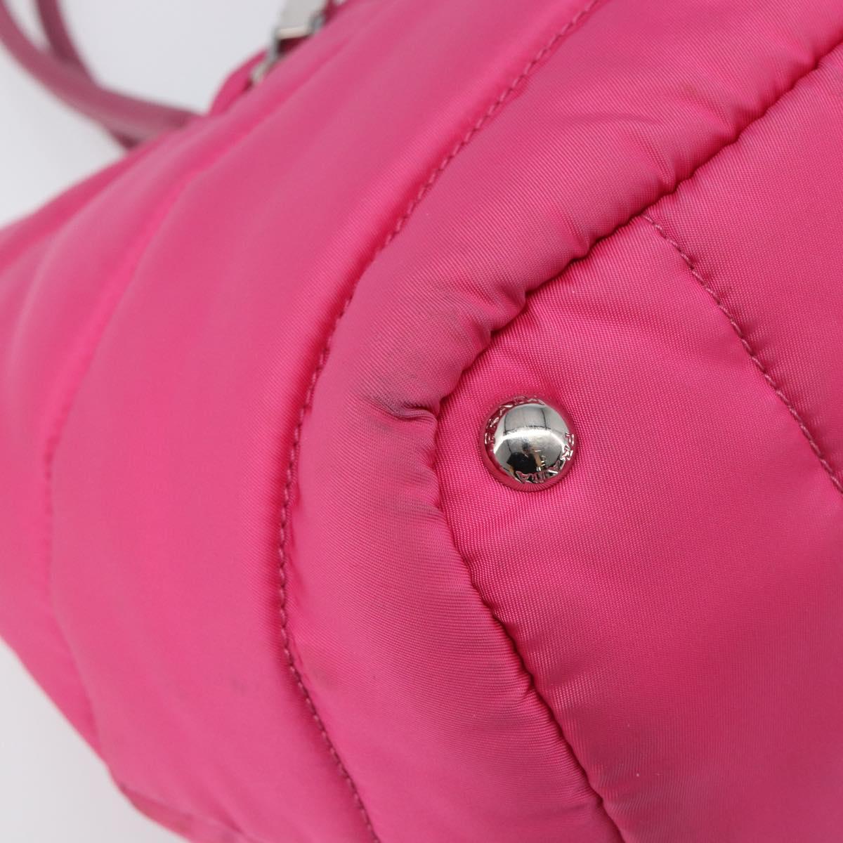 PRADA Hand Bag Nylon Pink Silver Auth 206524A
