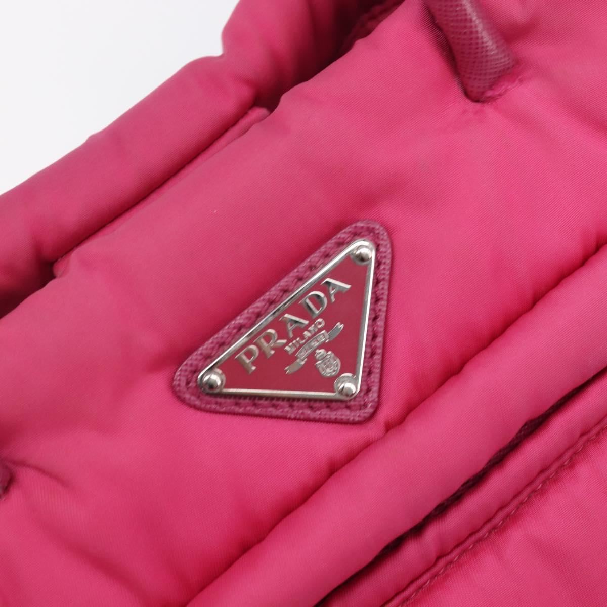 PRADA Hand Bag Nylon Pink Silver Auth 206524A