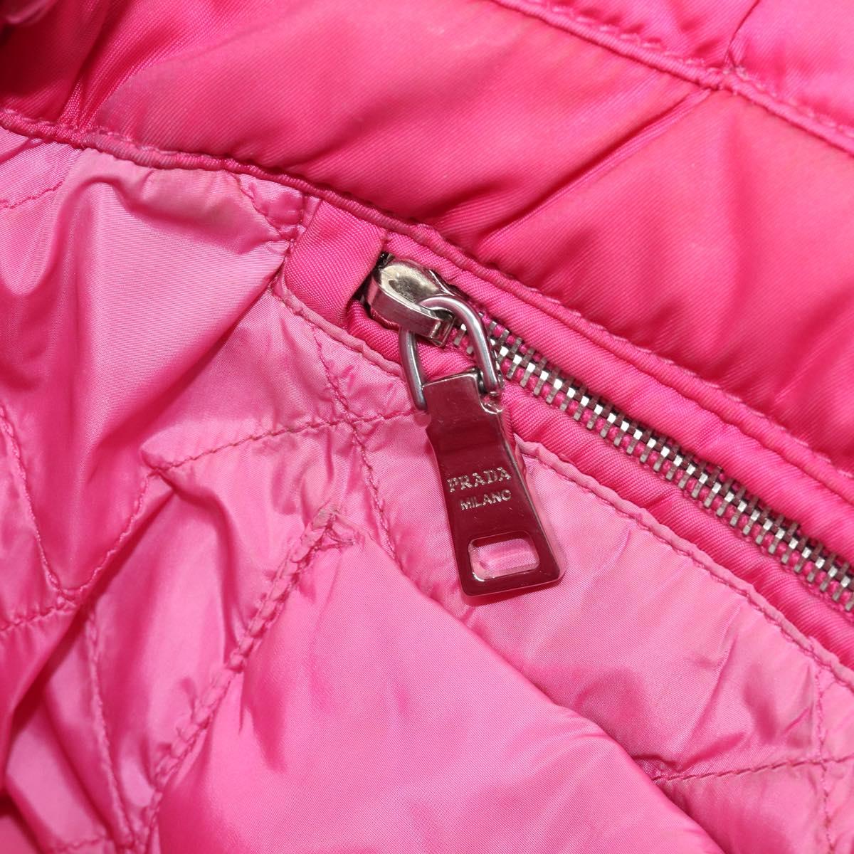 PRADA Hand Bag Nylon Pink Silver Auth 206524A