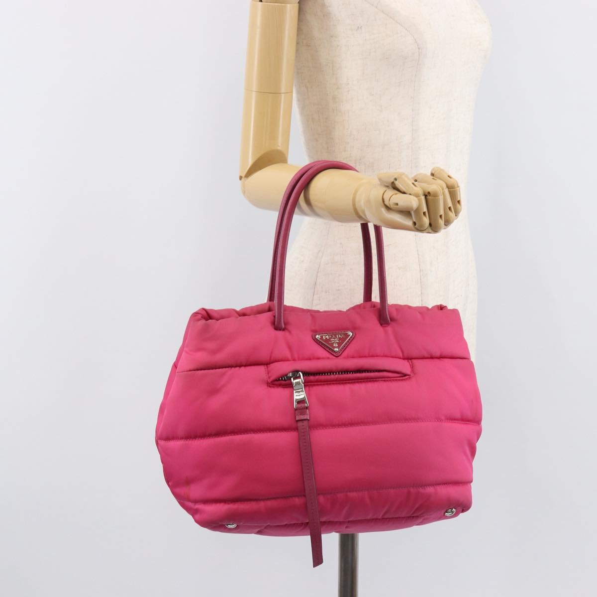 PRADA Hand Bag Nylon Pink Silver Auth 206524A