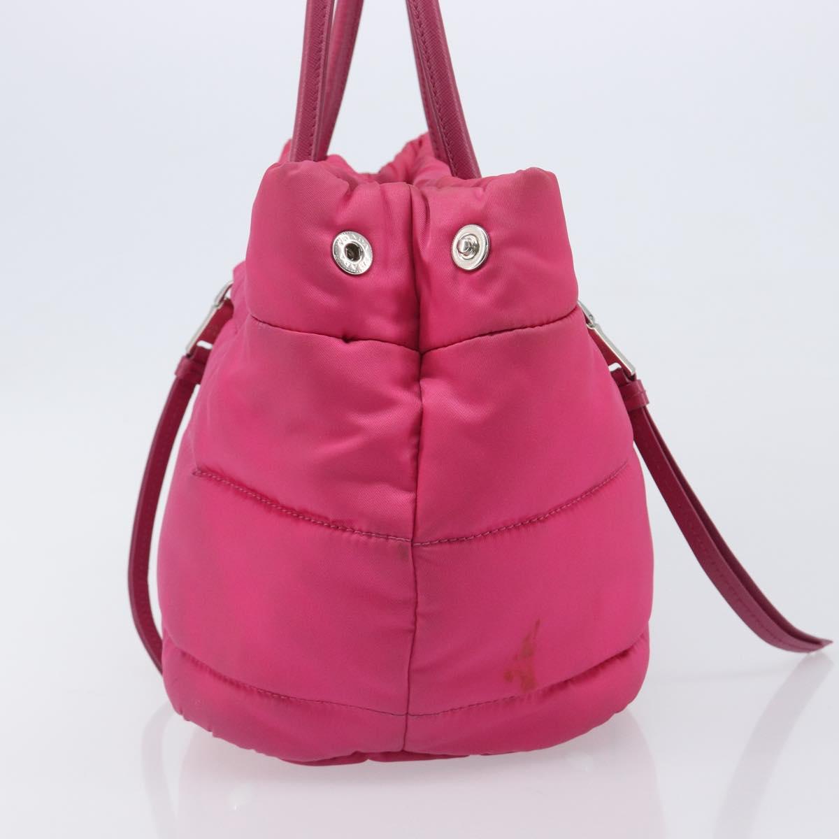 PRADA Hand Bag Nylon Pink Silver Auth 206524A