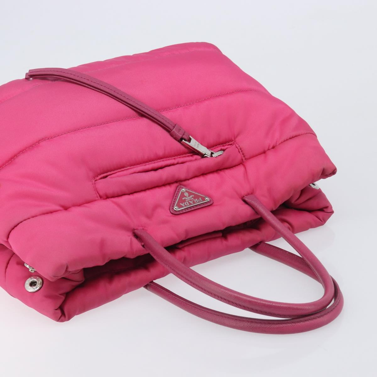 PRADA Hand Bag Nylon Pink Silver Auth 206524A