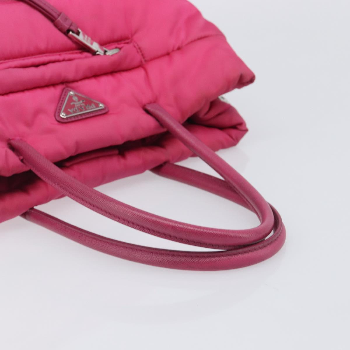 PRADA Hand Bag Nylon Pink Silver Auth 206524A