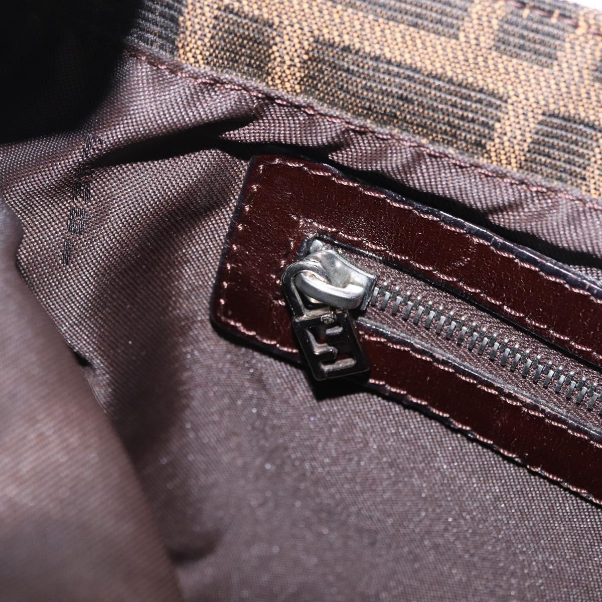 FENDI Zucca Canvas Shoulder Bag Brown Black Auth 206528V