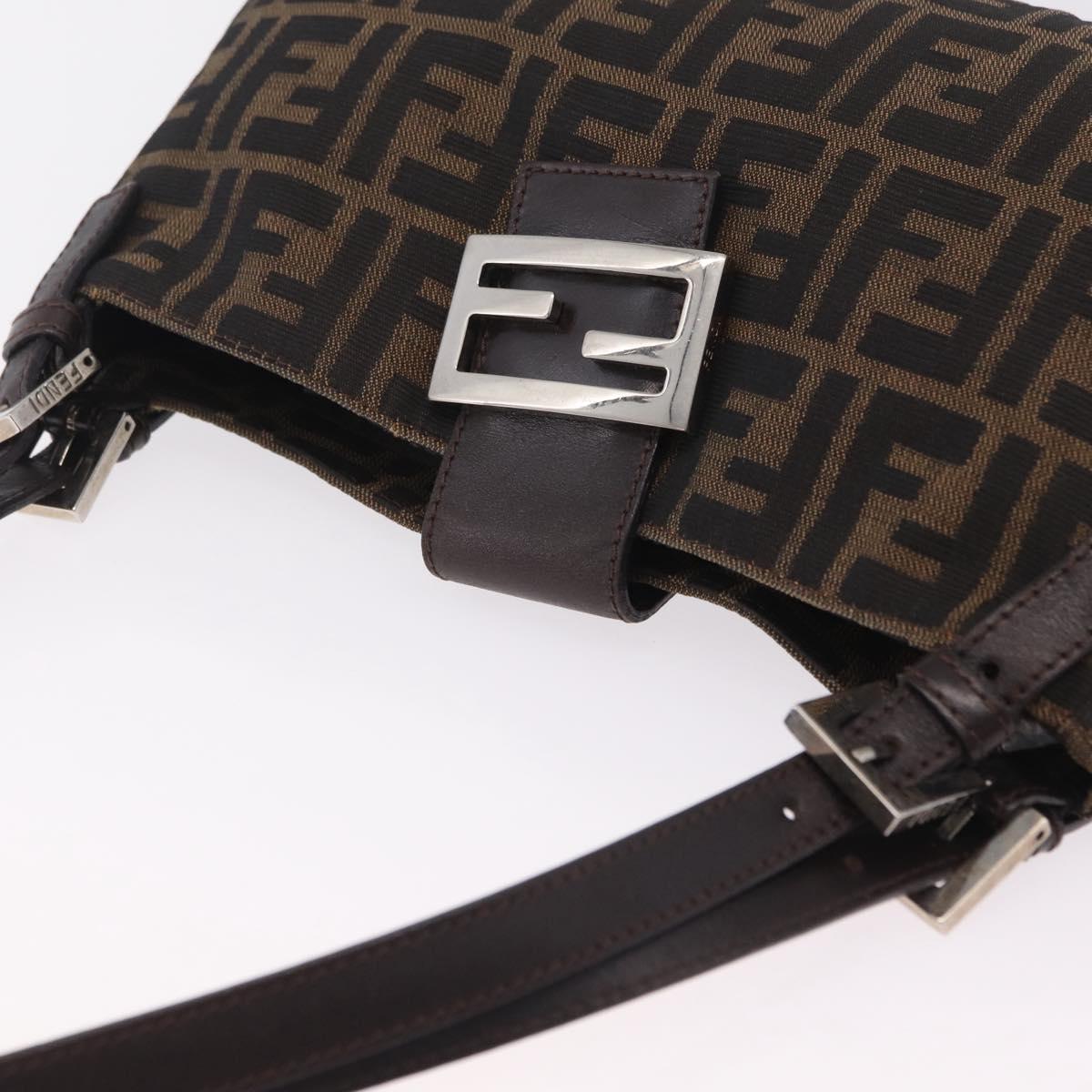 FENDI Zucca Canvas Shoulder Bag Brown Black Auth 206528V