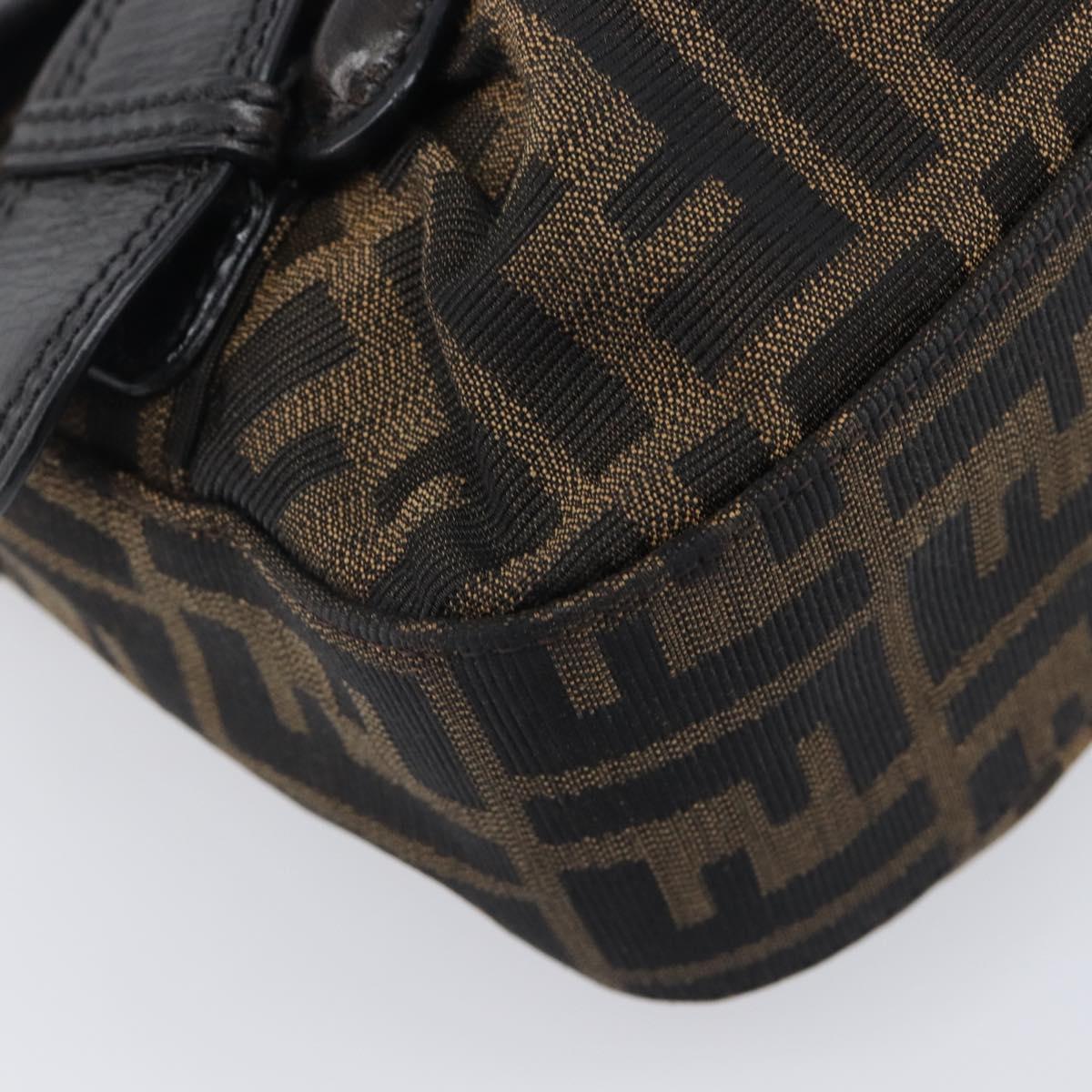 FENDI Zucca Canvas Chain Shoulder Bag Black Brown 8BR551 Auth 206529