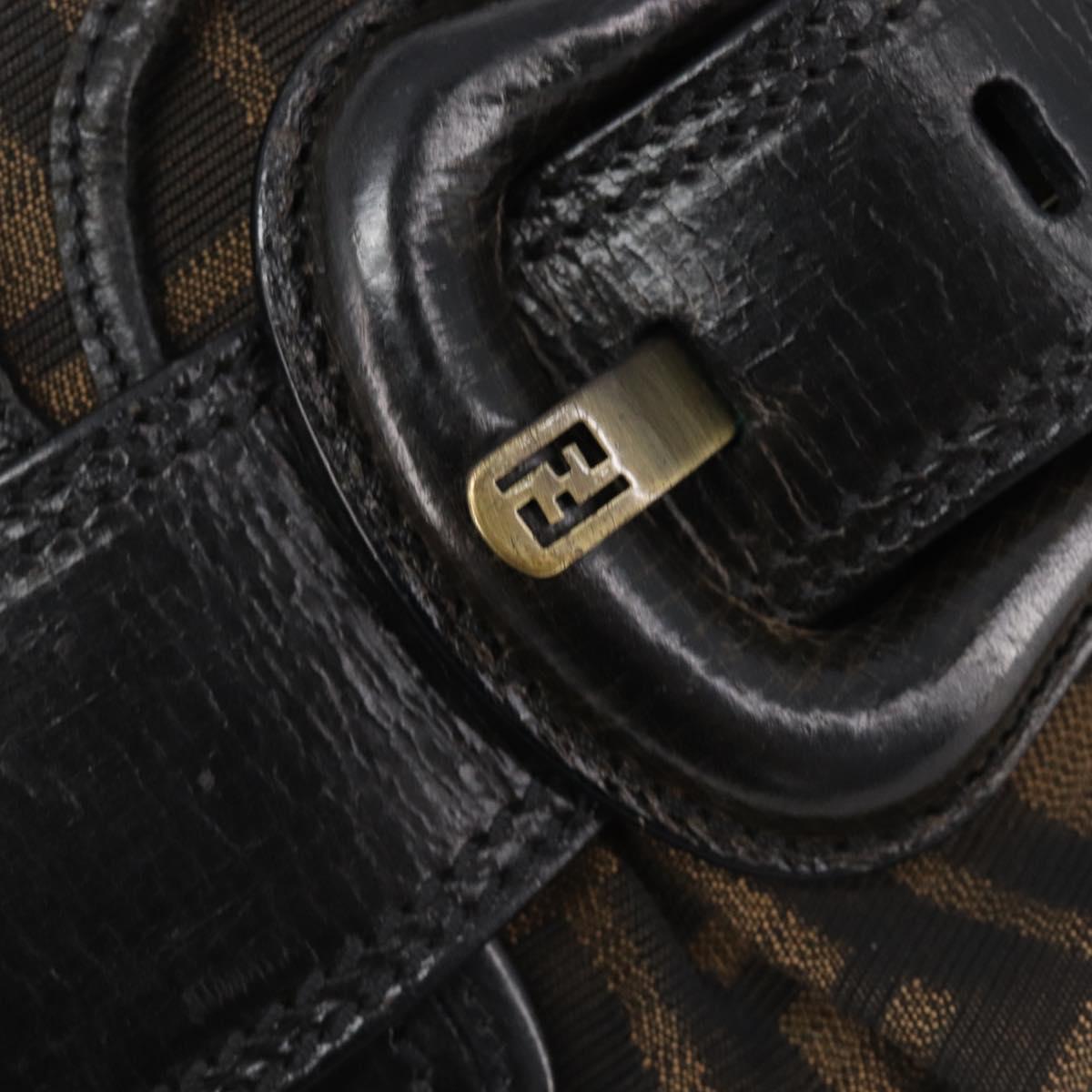 FENDI Zucca Canvas Chain Shoulder Bag Black Brown 8BR551 Auth 206529