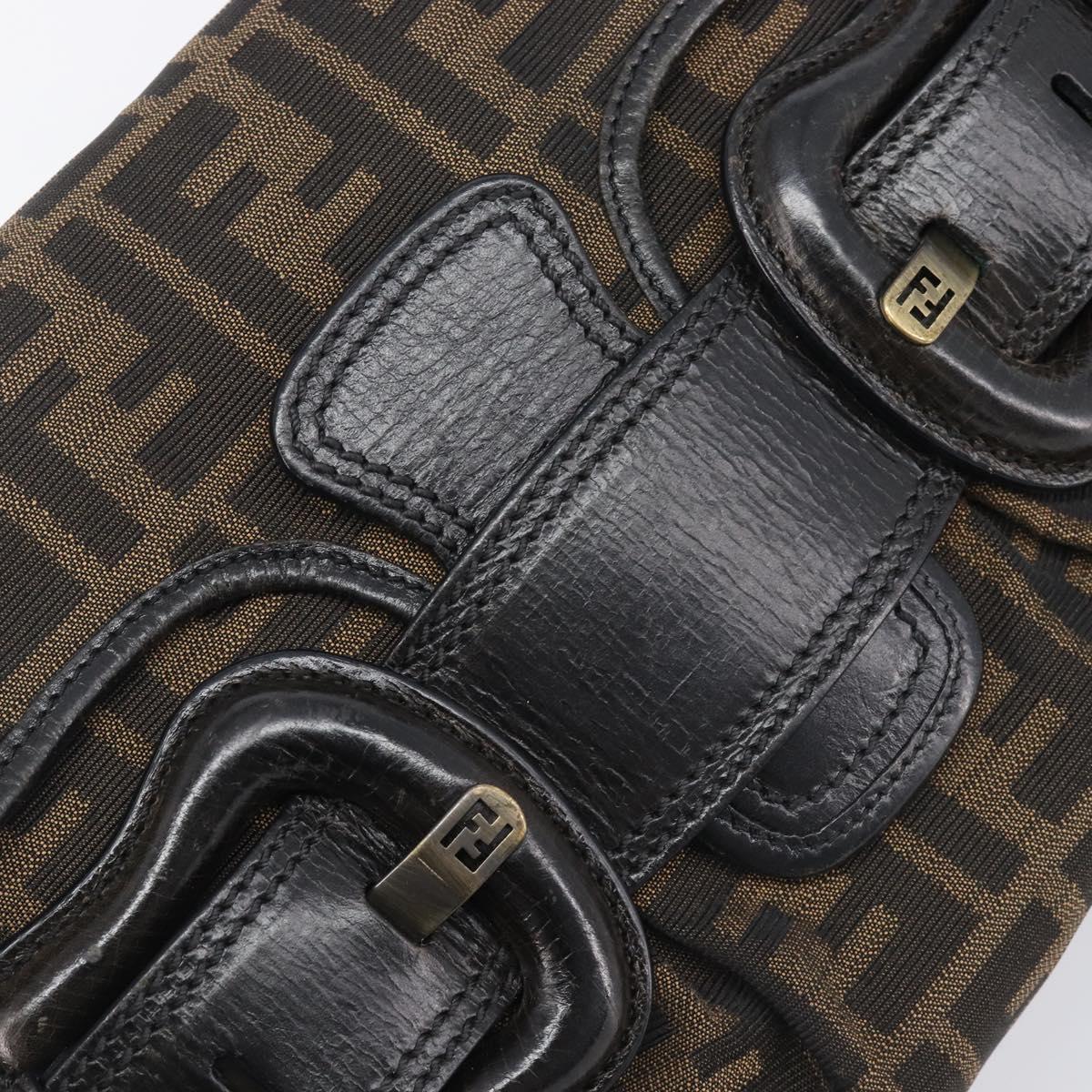 FENDI Zucca Canvas Chain Shoulder Bag Black Brown 8BR551 Auth 206529