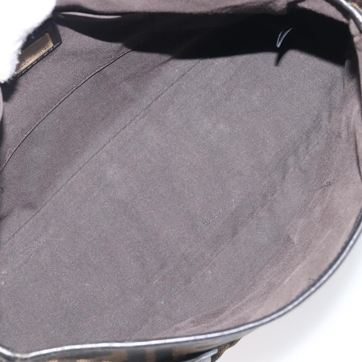 FENDI Zucca Canvas Chain Shoulder Bag Black Brown 8BR551 Auth 206529