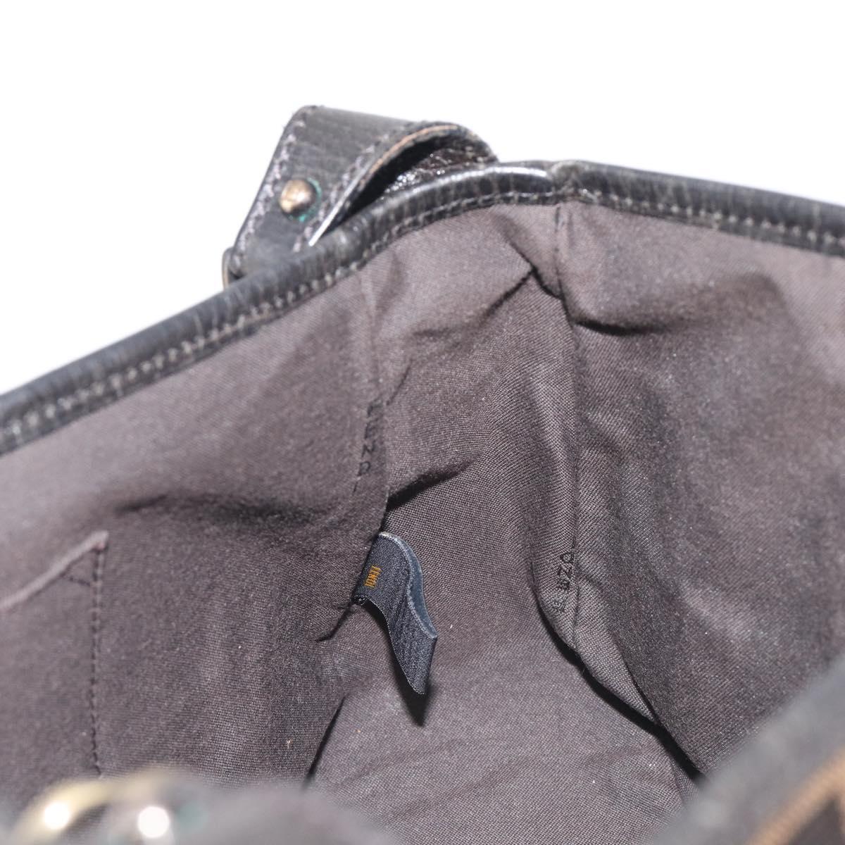 FENDI Zucca Canvas Chain Shoulder Bag Black Brown 8BR551 Auth 206529