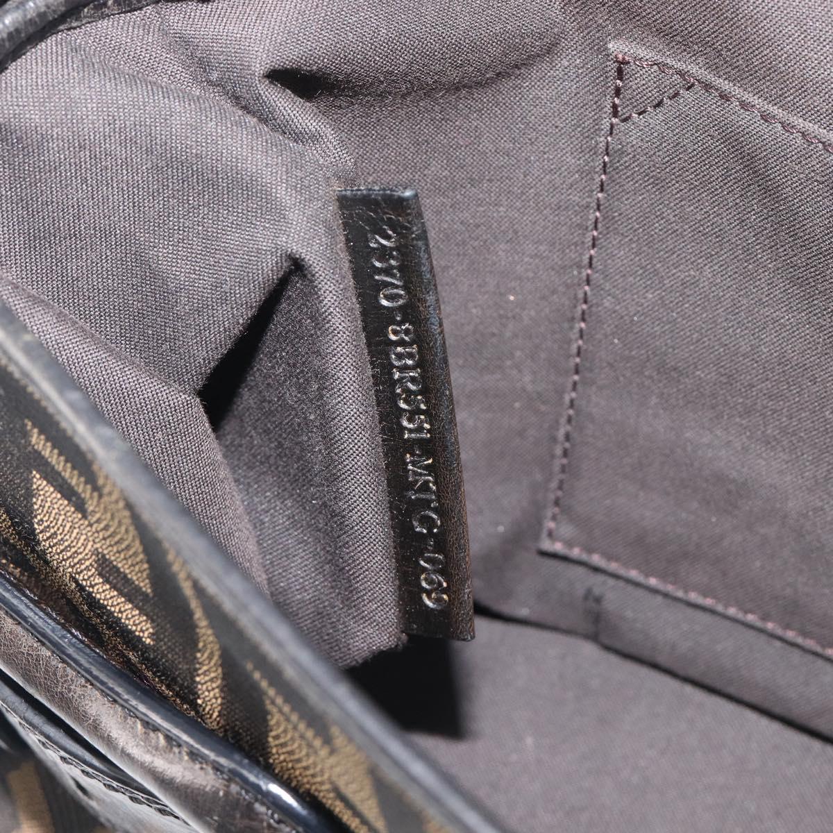 FENDI Zucca Canvas Chain Shoulder Bag Black Brown 8BR551 Auth 206529
