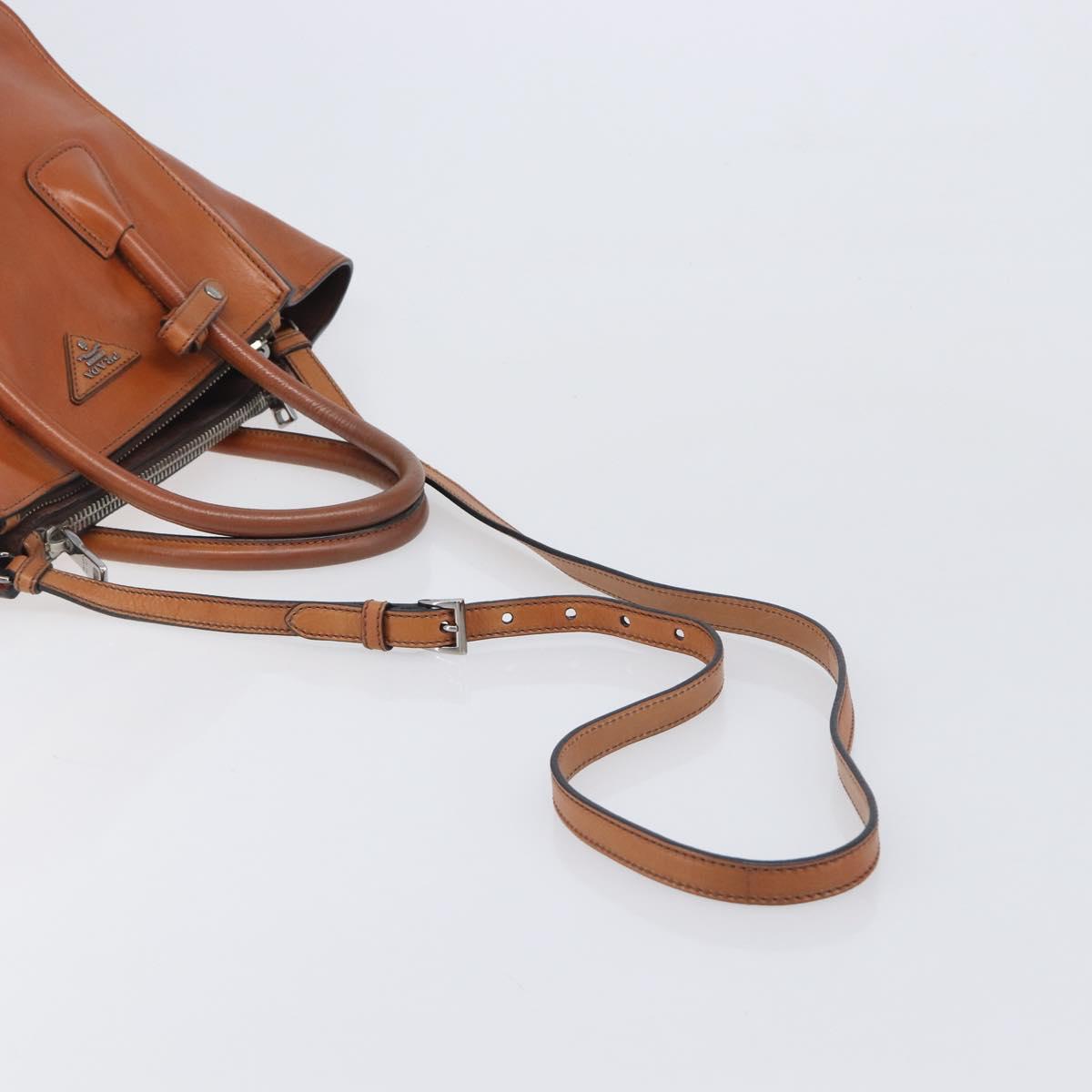 PRADA Hand Bag Leather 2way Brown Silver Auth 206531A